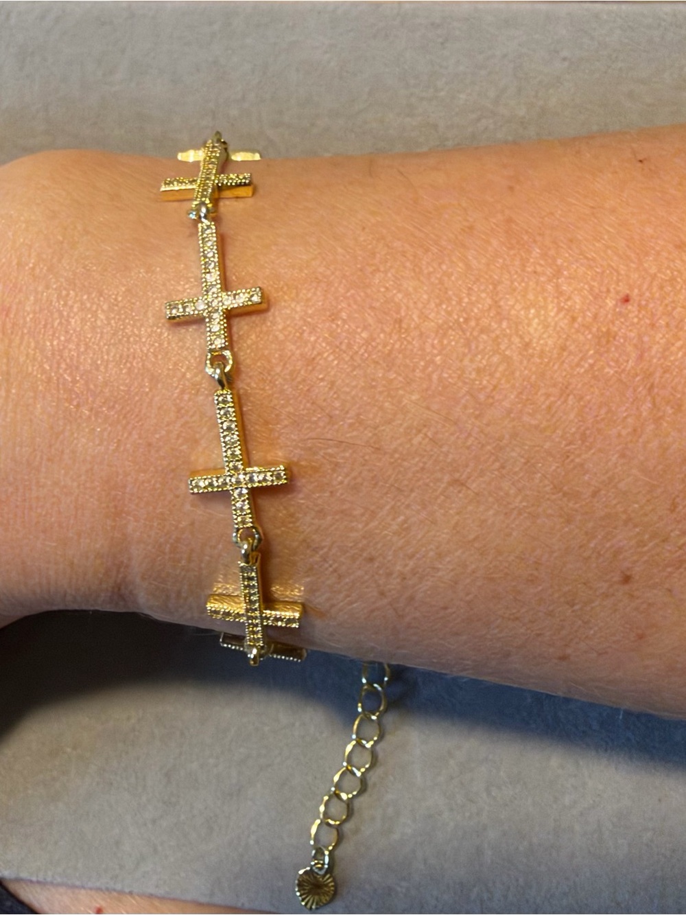 Gold Cross Charm Bracelet with Pavé Accent - Women Jewelry